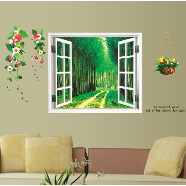 癒しの３d窓 ウォールステッカー 南国 森の二本道 騙し絵 トリックアート はがせる 壁紙 シール 防水 Diy 壁 インテリア C037 Dr777ショッピング 通販 Yahoo ショッピング