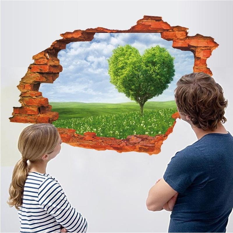 3D ウォールステッカー ハートの木 草原 騙し絵 トリックアート