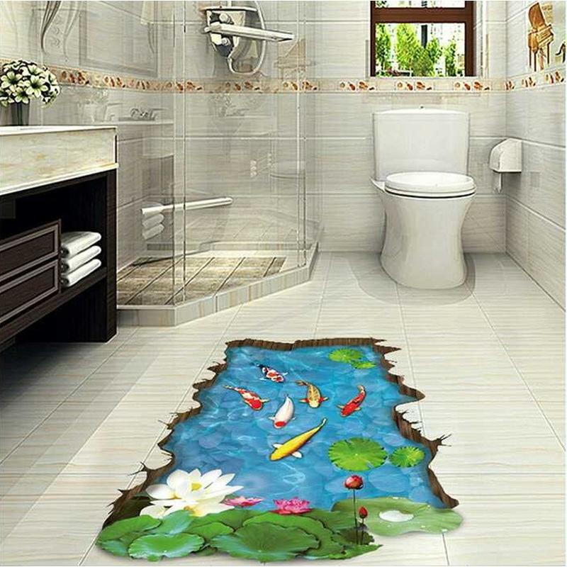 安全 ３d ウォールステッカー 和モダン 形成池4 鯉 騙し絵 トリックアート はがせる 壁紙 シール 防水 Diy 壁 床 家具 インテリア 天井 Pmajk Gov Pk