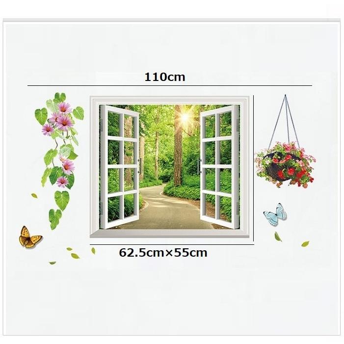 癒しの３d窓 ウォールステッカー C1 森抜け道 レビュー高評価のおせち贈り物 窓 花 騙し絵 壁 防水 シール 壁紙 はがせる トリックアート Diy