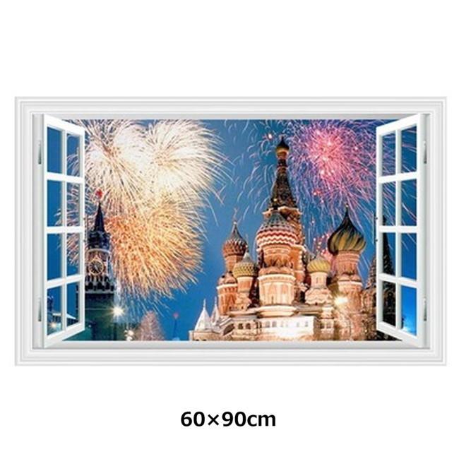 ３d窓 C266 キャッスル 城 夜景 花火1 ウォールステッカー 防水 賃貸ok 壁画アート 壁飾り 壁紙 はがせるシール Diy 壁 C266 Dr777ショッピング 通販 Yahoo ショッピング