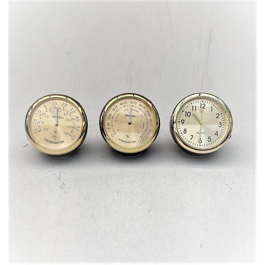 アナログ 3連メーター風 温度計 湿度計 時計 ゴールド マルチ車載
