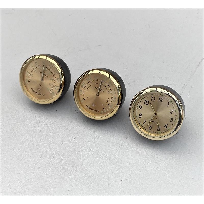 アナログ 3連メーター風 温度計 湿度計 時計 ゴールド マルチ車載