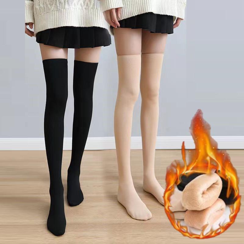 あったかい 裏起毛 ハイソックス 黒 ベージュ ニーハイソックス