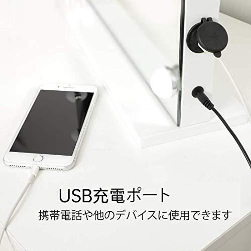 FENCHILIN 化粧鏡 女優ミラー ハリウッドミラー 壁掛け/卓上両用 USBポート付き 三色照明モード 無段階調光 15個LED電球付き 10倍拡大鏡付き 58x46cm 