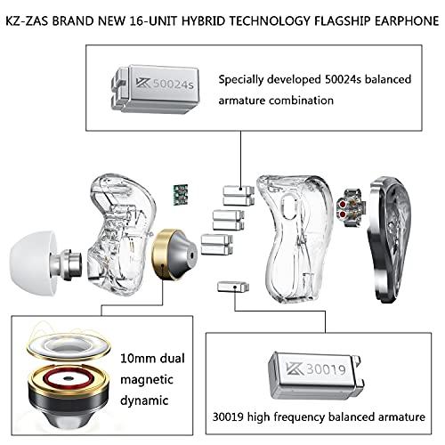 海外受注発注品 KZ ZAS イヤホン 有線 カナル型 ハイレゾインナーイヤー型内蔵 通話可 イヤフォン 遮音性 ステレオイヤフォン 音漏れ防止 リモコン付き(白い、イヤホン 有線 マ