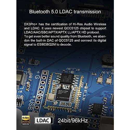 激安スプリング TOPPING DX3 Pro+ ES9038Q2M Bluetooth 5.0 LDAC オーディオデコーダー DSD512 DAC AMP NFCA ヘッドフォンアンプ プリアンプ (ブラック)
