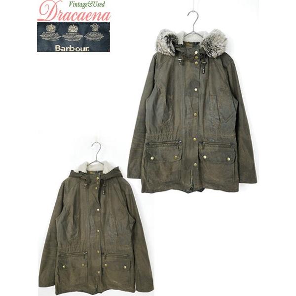値引きする レディースジャケット古着 Barbour バブアー ファー付き フーディ オイルド ジャケット コート カーキ サイズ6, マタカツ 7816ef58
