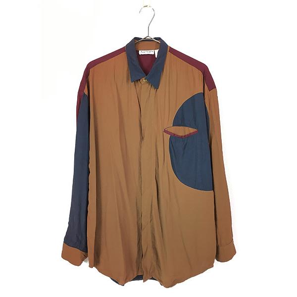 安いそれに目立つ 古着 90s Usa製 Bachrach カラー ブロッキング 比翼 デザイン レーヨン シャツ L 古着 New限定品 Www Cepici Ci