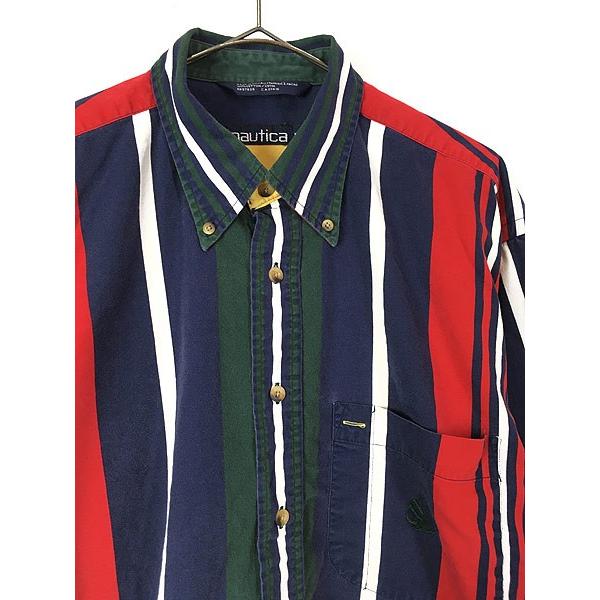 古着 90s Nautica ノーティカ カラフル マルチ ストライプ シャツ L 古着 90s Nautica ノーティカ カラフル マルチ ストライプ シャツ L