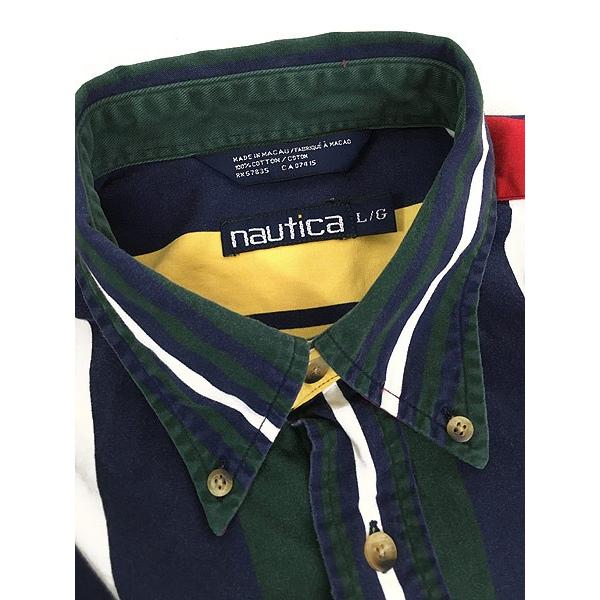 古着 90s Nautica ノーティカ カラフル マルチ ストライプ シャツ L 古着 90s Nautica ノーティカ カラフル マルチ ストライプ シャツ L