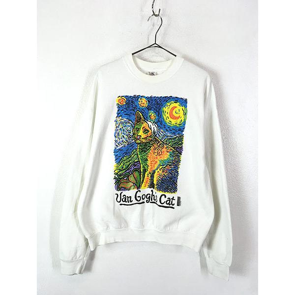 通販 古着 レディース古着 古着 Xl スウェット アート ゴッホ Cat Gogh S Van Gogh Van Vincent Usa製 90s 古着 人気 ヴィンテージ ビンテージ メンズ古着 トップス