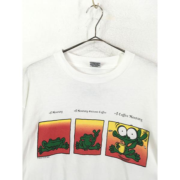 古着 90s USA製 Peace Frogs カエル コーヒー スクエア ポップ アート Tシャツ L 古着 :22au01v:古着屋