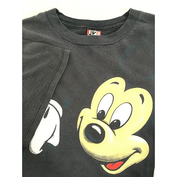 古着 90s USA製 Disney Mickey ミッキー だまし絵 両面 Tシャツ XL位
