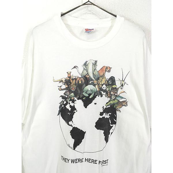 古着 90s USA製 Human-i-Tees 地球 アース アニマル Tシャツ XL 古着