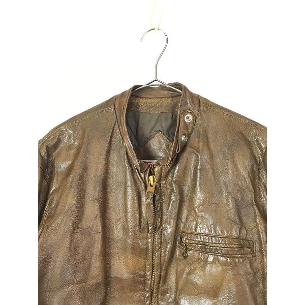 古着 70s TOP GEAR Leathers 本革 レザー シングル ライダース ジャケット XL位 古着｜dracaena｜02