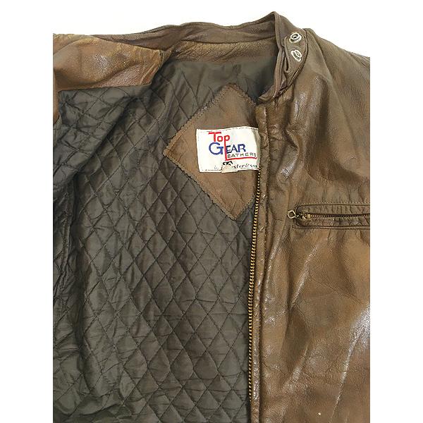 古着 70s TOP GEAR Leathers 本革 レザー シングル ライダース ジャケット XL位 古着｜dracaena｜06