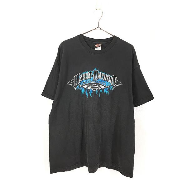古着 00s USA製 HARLEY DAVIDSON イーグル ブルー ファイヤー パターン