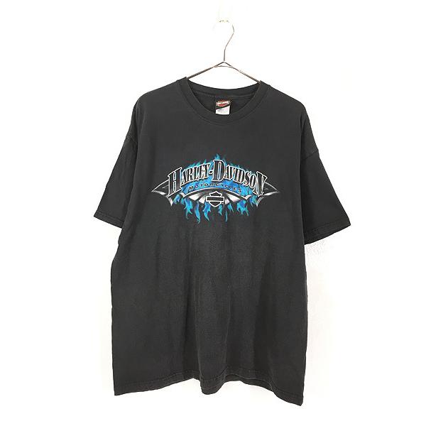 古着 00s USA製 HARLEY DAVIDSON イーグル ブルー ファイヤー パターン Tシャツ XL 古着｜dracaena｜02