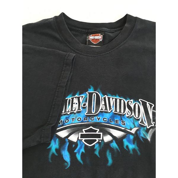 古着 00s USA製 HARLEY DAVIDSON イーグル ブルー ファイヤー パターン