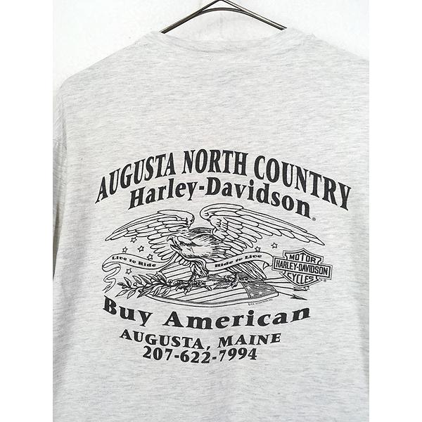 古着 90s USA製 HARLEY DAVIDSON ハーレー ブルー ファイヤー 長袖 T