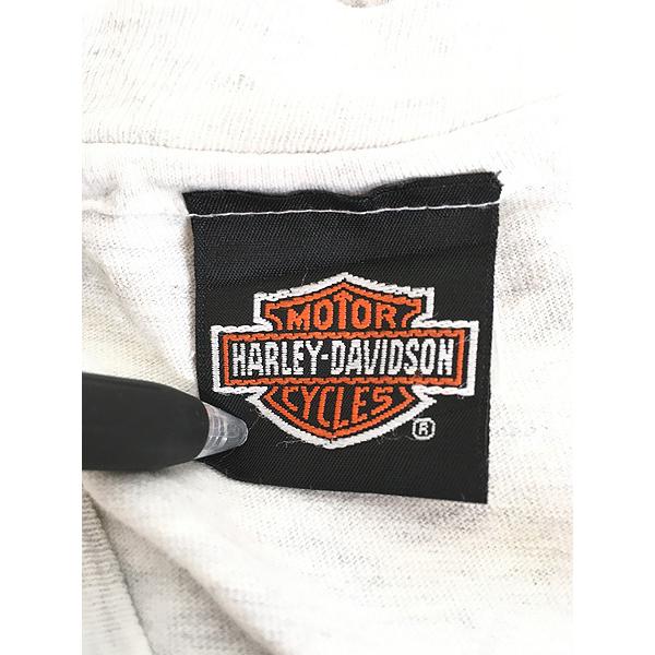 古着 90s USA製 HARLEY DAVIDSON ハーレー ブルー ファイヤー 長袖 T