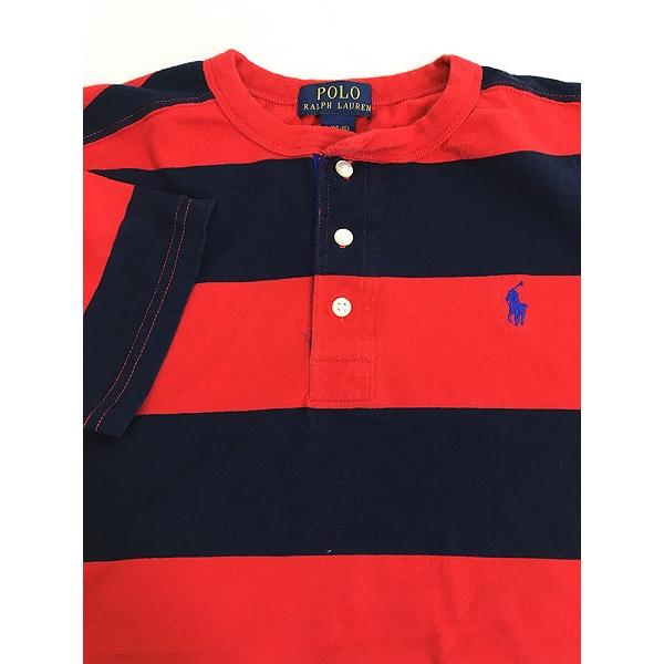 キッズ 古着 POLO Ralph Lauren 太ピッチ ボーダー ヘンリーネック 100%コットン Tシャツ 12歳以上位 古着｜dracaena｜05