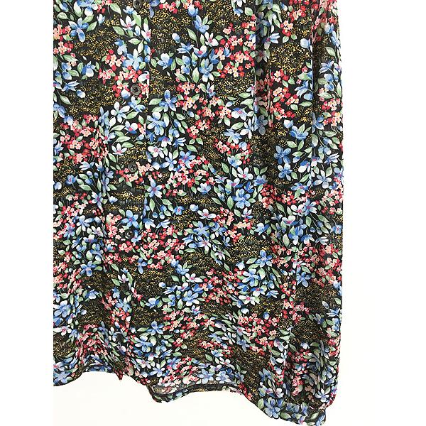 レディース 古着 80s カラフル 花柄 ギャザー デザイン スタンドネック