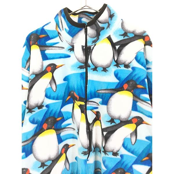 レディース 古着 90s USA製 南極 ペンギン アニマル 総柄 フリース 