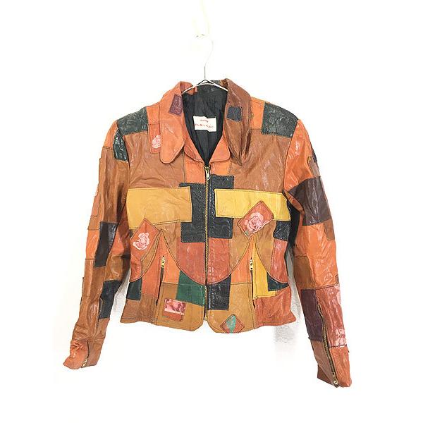 レディース 古着 70s GANDALF 豪華 バラ パッチワーク クラフト レザー