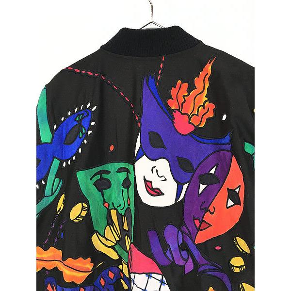 レディース 古着 90s Silkscapes 仮面 シルク カラフル ボタン