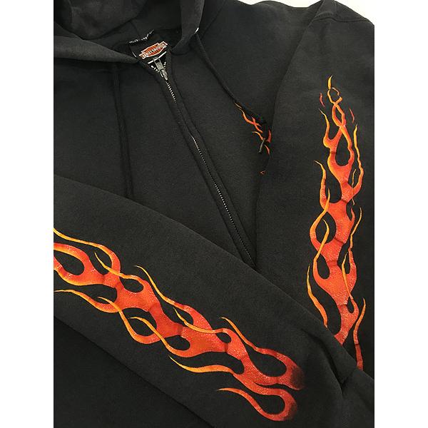 古着 90s USA製 HARLEY DAVIDSON ファイヤー パターン スウェット 