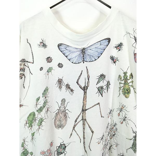 古着 90s USA製 蝶 蟻 カマキリ 幼虫 昆虫 マルチ アート Tシャツ XL 