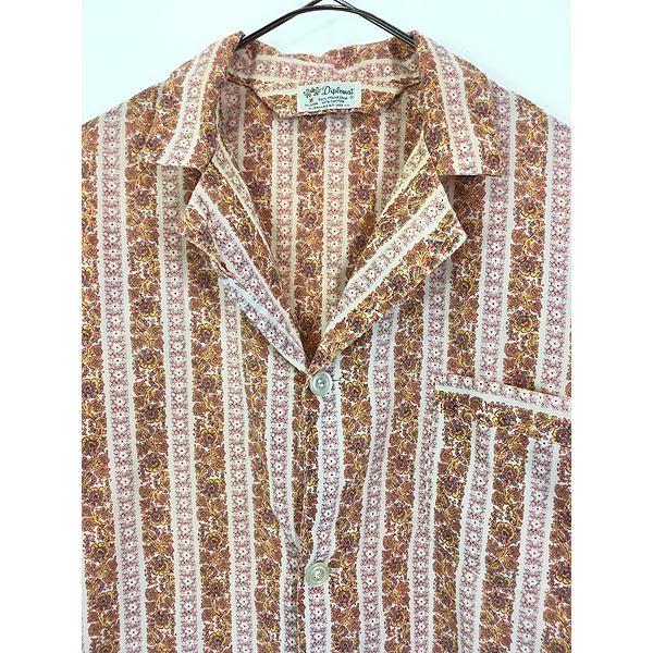 古着 60-70s オリエンタル フラワー ストライプ 開襟 パジャマ 古着 60-70s オリエンタル フラワー ストライプ 開襟 パジャマ