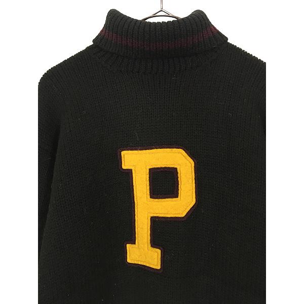古着 90s Ralph Lauren 「P」 レタード タートルネック ローゲージ 