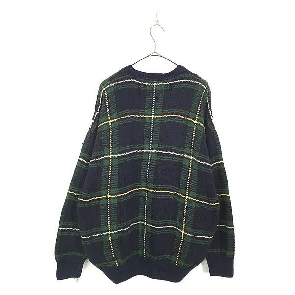 古着 90s Nautica アメリカ大陸 チェック コットン ハンド ニット 