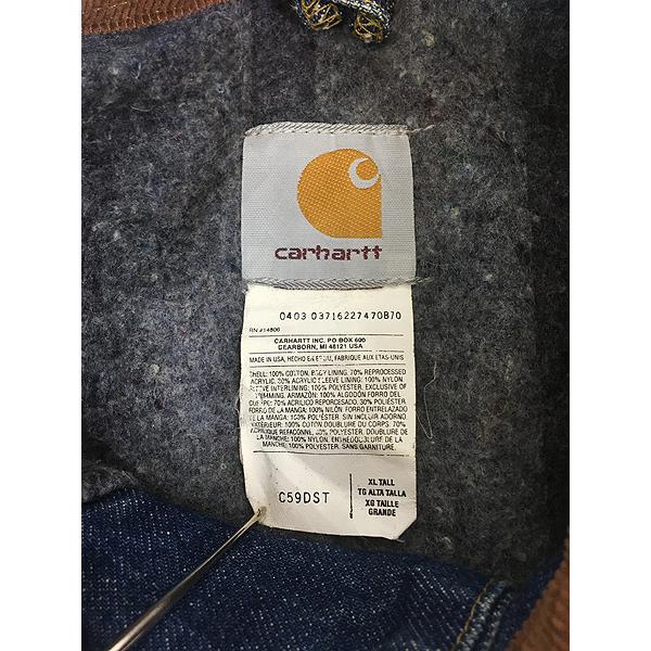 古着 90s USA製 Carhartt 裏地 ストライプ ブランケット デニム ミシガンチョア カバーオール ジャケット XL Tall 古着｜dracaena｜08