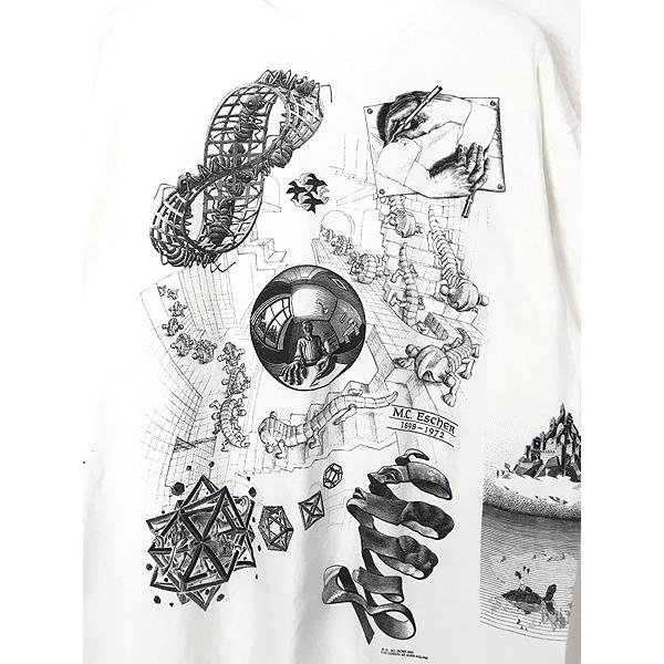 古着 90s USA製 M.C. Escher エッシャー 豪華 マルチ オールド だまし 