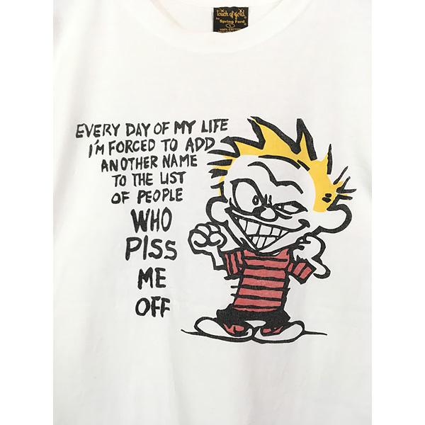 古着 90s Calvin and Hobbes カルビン PISS アンチ メッセージ Tシャツ 