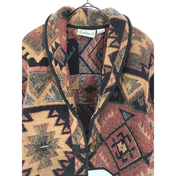 古着 ネイティブ柄 ゴブランジャケット レディース ヴィンテージ レトロ レディース 古着 90s flash back ネイティブ ボーダー ゴブラン