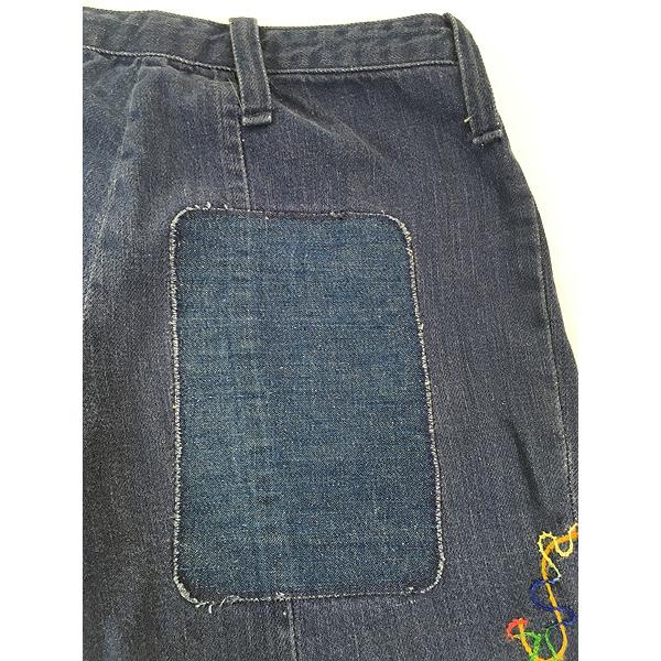 レディース 古着 70s ダイヤ ベロア パッチ 刺しゅう デニム ブッシュ 
