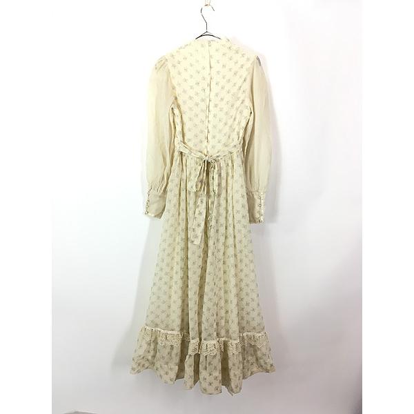 レディース 古着 70s GUNNE SAX 小花柄 レースアップ ガーリー シフォン ワンピース ドレス マキシ丈 M位 古着｜dracaena｜03