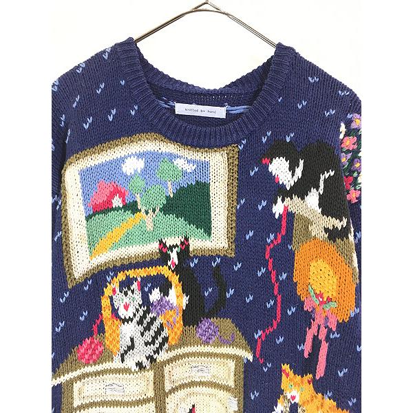 レディース 古着 90s knitted by hand 猫 アニマル 日常 レディース 古着 90s knitted by hand 猫 アニマル 日常
