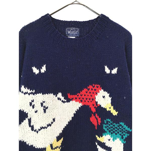 レディース 古着 80s WoolRich アヒル 親子 お散歩 ローゲージ