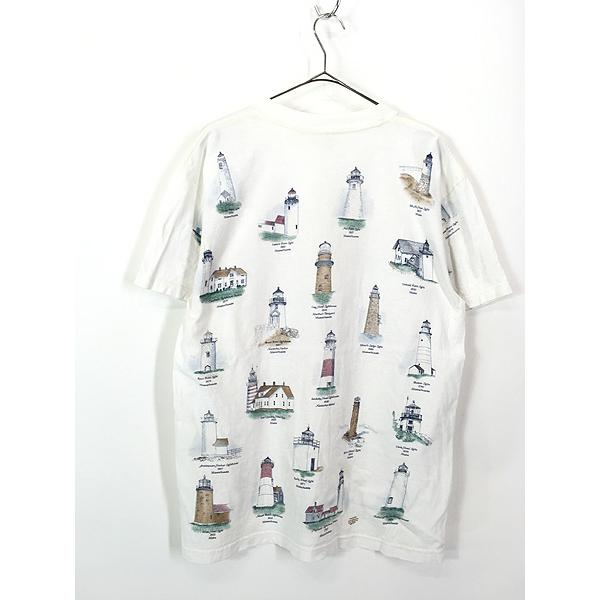 古着 90s USA製 Artisans 灯台 マルチ 総柄 アート Tシャツ L 古着 90s USA製 Artisans 灯台 マルチ 総柄 アート Tシャツ L
