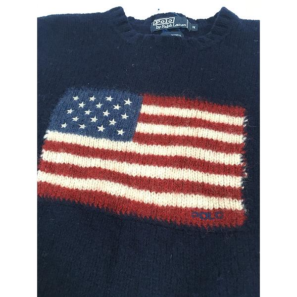 古着 Polo Ralph Lauren 星条旗 フラッグ 上質 ラムウール ニット 