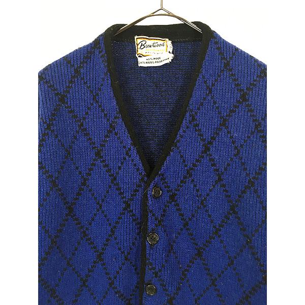 古着 70s Brentwood 単色 アーガイル チェック ウール ニット