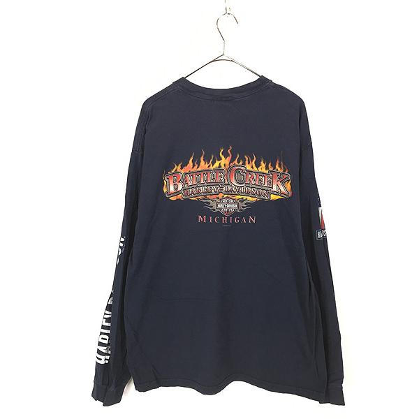 【USA製】HARLEY DAVIDSON カリフォルニア　ロンT 古着 00s USA製 HARLEY DAVIDSON ファイヤー バイク