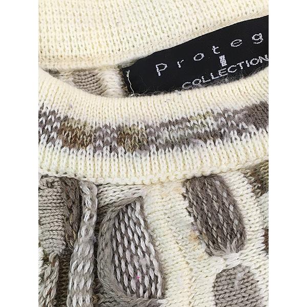 1990's ストライプ柄 3D デザイン アクリル ニットセーター 古着 90s USA製 Protege 3D ランダム ストライプ アート アクリル