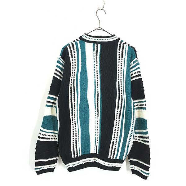 1990's ストライプ柄 3D デザイン アクリル ニットセーター